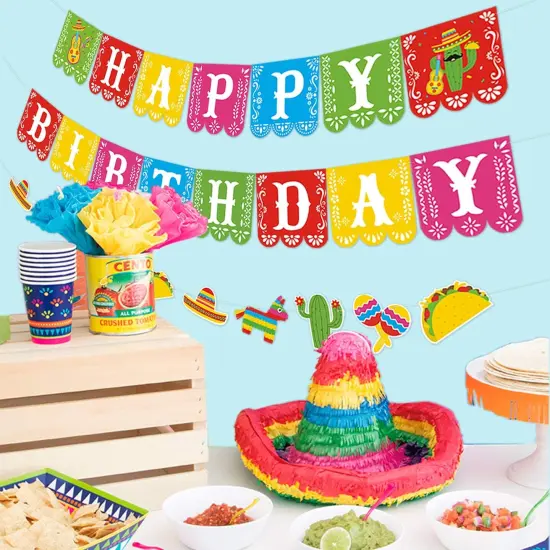 3 PCS Mexican Happy Birthday Banner Cinco De Mayo Decoration Fiesta Party Decoration Mexico Birthday Themed Decor Fiesta Taco Mexican Photo Booth Background Birthday Banner Party Supplies {4}