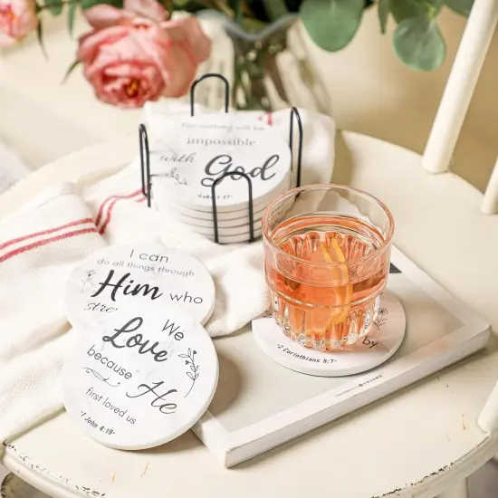 4 Inches Absorbent Ceramic Coasters with Bible Verses {4}