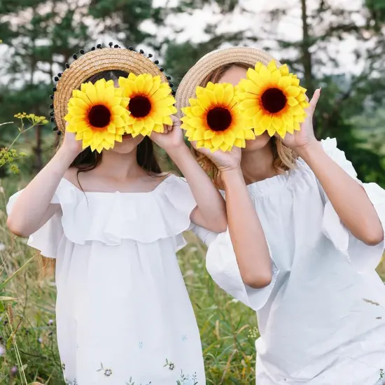 80 Pcs Summer Sunflowers &ndash; 4.1" Yellow Artificial Flower Heads with Stems for DIY Projects & Seasonal Home Decor Floral Arrangements {5}