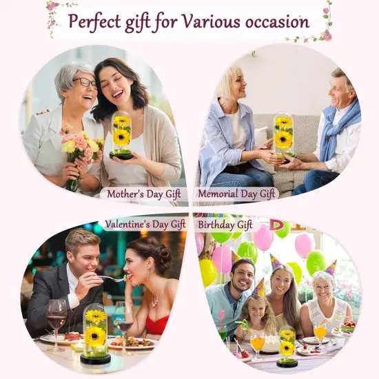Mothers Day Flower Gifts for Mom Gift Grandma Sunflowers in Glass Dome Forever Sunflower Birthday Gift for Women Eternal Flower Lights Gifts for Anniversary Mothers Day Valentine Thanks {5}