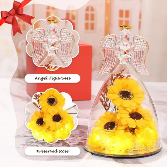 Mothers Day Rose Gifts for Mom,Sunflower Gifts for Her,Angels Figurines with 3 Sunflowers & Lighted with Necklace,Sunflower Birthday Gifts for Women Mom Wife Girlfriend {2}