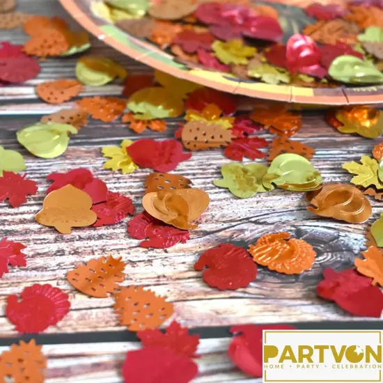 500 Pieces Fall Confetti - Autumn Foil, Thanksgiving Maple Leaves, Turkey, Pumpkin, Pinecones, Acorn Sprinkles for Table Decorations and Party Supplies {2}