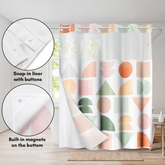 Americanflat 72x75 Hookless Shower Curtain - Abstract Orange Green Shower Curtain with Sheer Panel, Snap-In Liner, and Grommets - 100% Polyester {4}