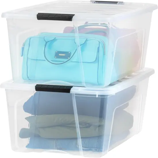 IRIS USA 2 Pack Plastic Storage Bins with Lids, 72 Quart, Latches Durable Nestable Containers Secure Pull Handle {1}