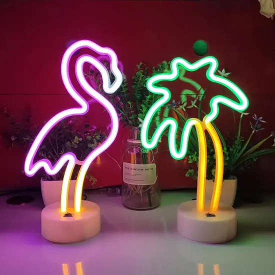 Flamingo Neon Sign with Holder Base, USB or 3-AA Battery Powered Neon Light, LED Desktop Decoration for Parties, Business Displays, and Summer Events (Multicolor) {4}