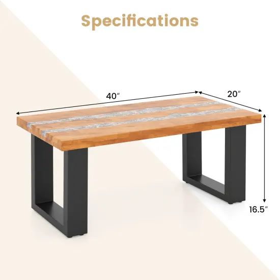 Natural Teak Wood Coffee Table with River-Like HDPE Inlay {4}