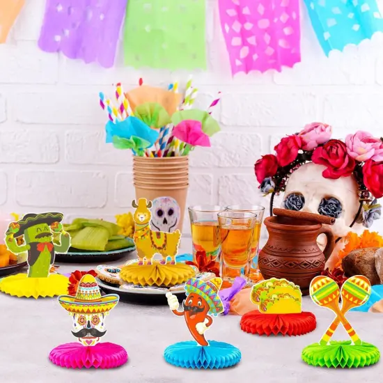 12pcs Fiesta Mexican Party Table Decoration Centerpiece - 8&rdquo; Paper 5 Cinco De Mayo Party Table Decoration Honeycomb for Fiesta Mexican Themed Taco Party Birthday Day of the Dead Decor Supplies {2}