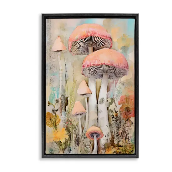Stupell Industries Soft Collaged Mushrooms Floater Framed Canvas Wall Art Design by LSR Design Studio {1}