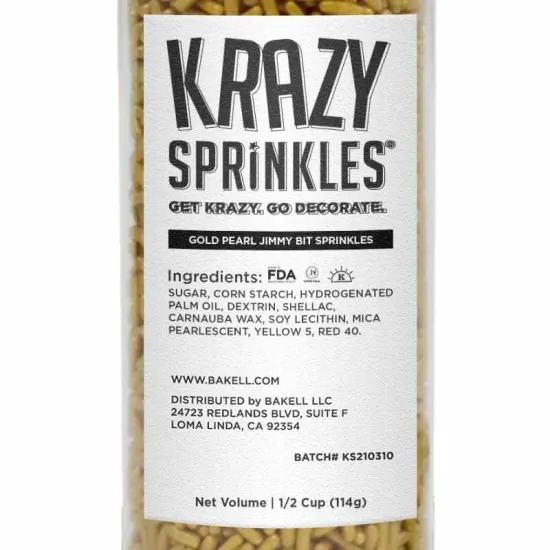 Krazy Sprinkles - Gold Pearl Jimmies (1/2 Cup, 1x Jar) for Cakes, Ice Cream & Cookies {4}