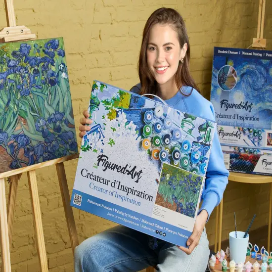 Figured'Art Paint by Numbers for Adults with Frame Van Gogh Iris 16"x20" - Craft Art Painting DIY Kit Canvas Already Stretched on a Wooden Frame {2}