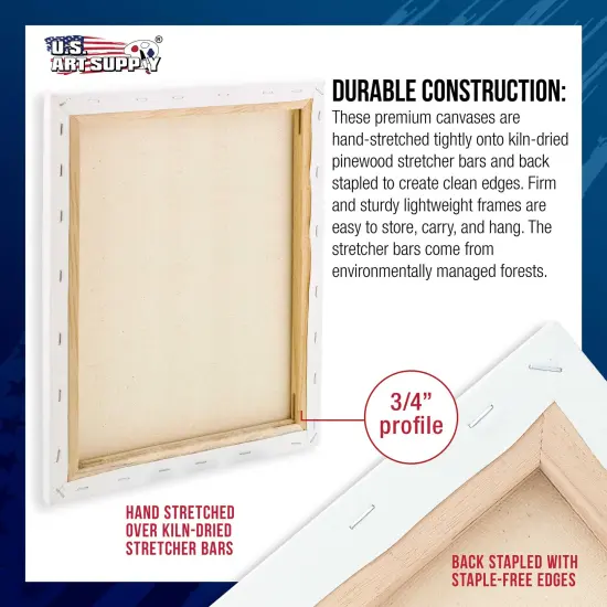 18 x 24 inch Stretched Canvas 12-Ounce Triple Primed, 3-Pack - Professional Artist Quality White Blank 3/4" Profile, 100% Cotton, Heavy-Weight Gesso - Acrylic Pouring, Oil Painting {3}