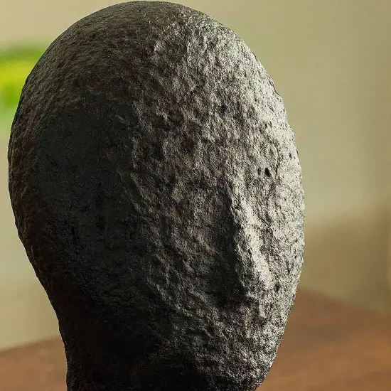 Handcrafted Calm Face Ecomix Black Sculpture - 3.94" X 3.54" X 7.48" {3}