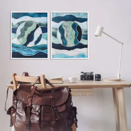 Stupell Industries Nautical Stained Glass Style Abstract 2pc Framed Giclee Wall Art Set Design by Grace Popp  {2}