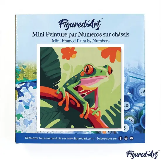 Figured'Art Mini Paint by Numbers Kit for Adults with Frame Tropical Red-Eyed Tree Frog Small format 8"x8" - Craft Art Painting DIY Canvas Already Stretched on a Wooden Frame {3}