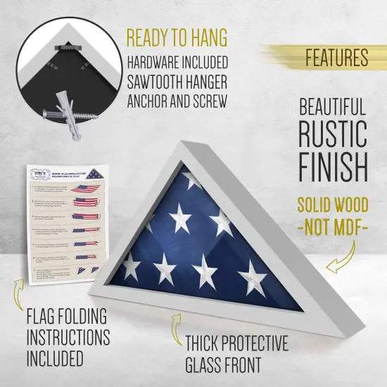HBCY Creations Rustic Flag Case - SOLID WOOD Military Flag Display Case for 9.5 x 5 American Veteran Burial Flag, Wall Mounted Burial Flag Frame {7}