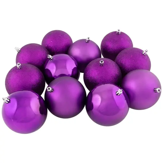 Northlight Shatterproof 4-Finish Christmas Ball Ornaments 4" (100mm) - Purple - Set of 12 {5}