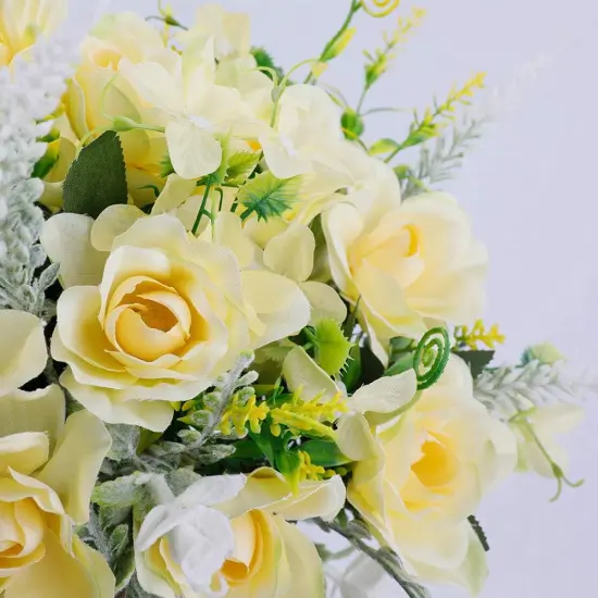 Artificial Flowers with Vase Fake Silk Flowers in Vase Gardenia Flowers Decoration for Home Table Office Party (Champagne) {3}