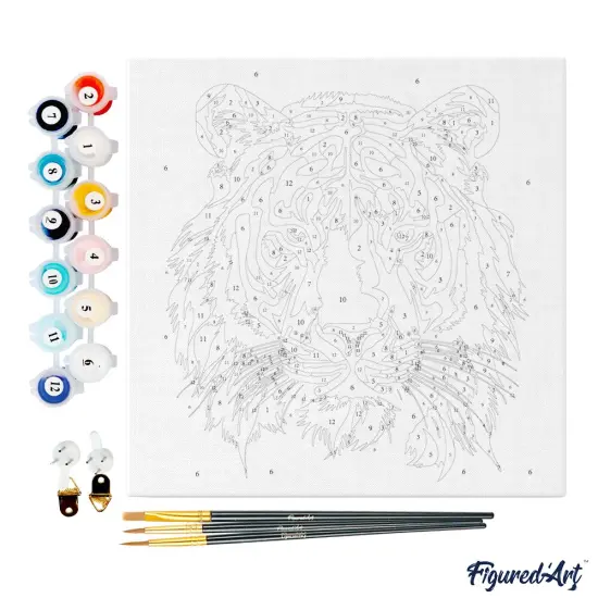 Figured'Art Mini Paint by Numbers Kit for Adults with Frame Tiger Abstract Pop Art Small format 8"x8" - Craft Art Painting DIY Canvas Already Stretched on a Wooden Frame {4}