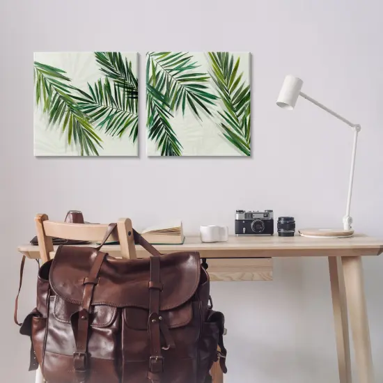 Stupell Industries Palm Fronds over Neutral 2pc Canvas Wall Art Set Design by Hannah Dawson {2}