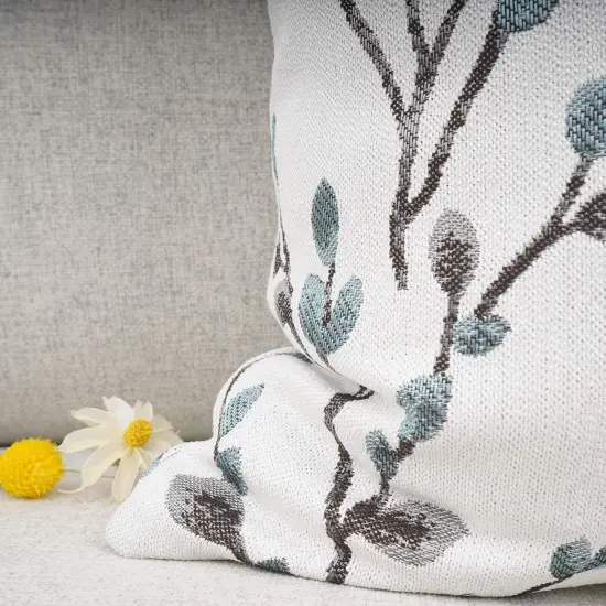 Classical Embroidery Jacquard Farmhouse Oblong Rectangle Chenille Teal Leaf Decorative Throw Pillow Case,12x20 inch {5}