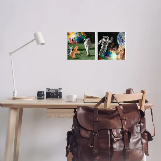 Stupell Industries Cats & Astronauts in Space 2pc Wall Plaque Art Set Design by June Erica Vess  {2}