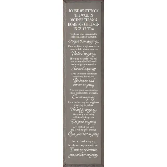 Solid Knotty Pine Wall Art - Inspirational Quote from Mother Teresa&rsquo;s Children&rsquo;s Home Grey-White {1}