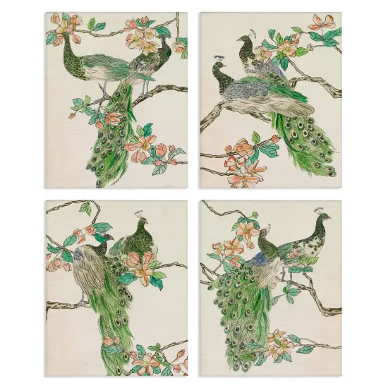 Stupell Industries Traditional Peacocks on Branches 4pc Canvas Wall Art Set Design by Melissa Wang  {1}
