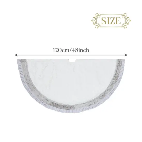 Silver and White Christmas Tree Skirt, 48-Inch Elegant Velvet & Brocade Holiday Tree Base Cover with Pleated Trim {2}