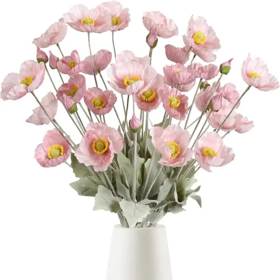 8PCS Artificial Champagne Poppy Flowers &ndash; Silk Fake Poppies for Wedding, Party, & Table Centerpiece Decor {5}