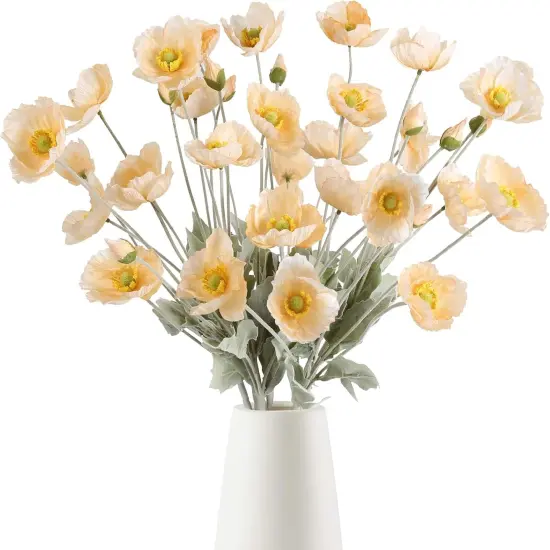8PCS Artificial Champagne Poppy Flowers &ndash; Silk Fake Poppies for Wedding, Party, & Table Centerpiece Decor {3}
