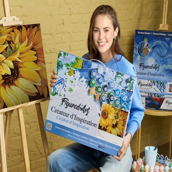 Figured'Art Paint by Numbers for Adults with Frame Sunflower In Full Bloom 16"x20" - Craft Art Painting DIY Kit Canvas Already Stretched on a Wooden Frame {2}
