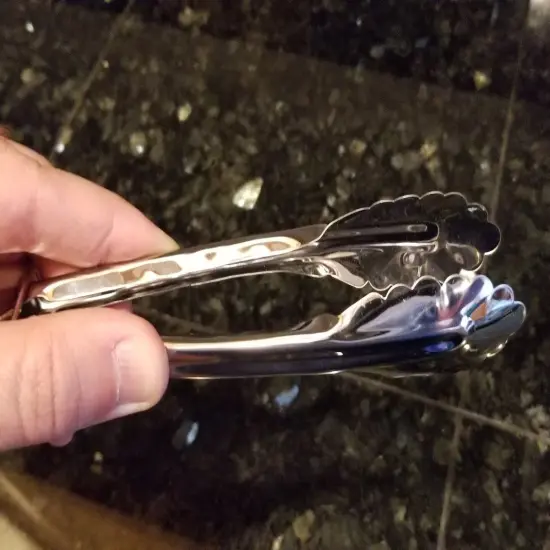 Handy Housewares 2 Piece 7" Mini Metal Scalloped Grip Kitchen Serving Tongs Set with Sliding Locks {5}