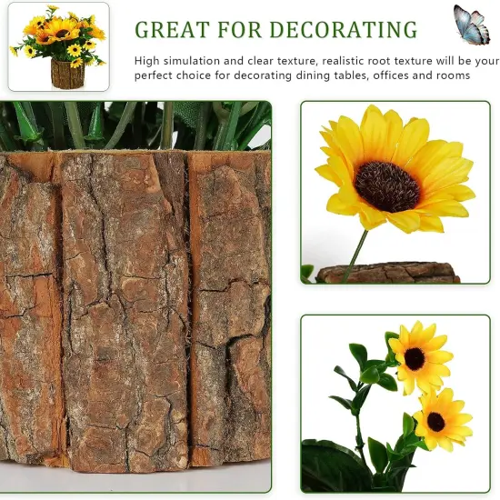 Artificial Flowers Fake Silk Sunflower Flower in Planters Flower Vase Small Rustic Potted Flower Arrangements Artificial for Home Outdoors Tabletop Decor Set of 2 (Yellow) {3}