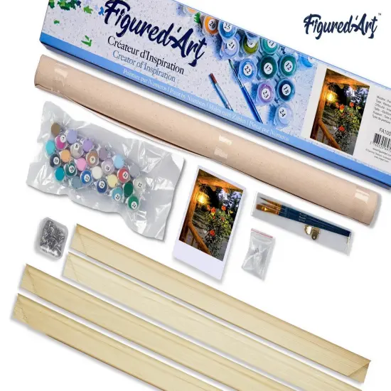 Figured'Art Paint by Numbers Kit for Adults Lantern under the porch 16"x20" - Craft Art Painting Rolled Canvas with DIY wooden frame {5}