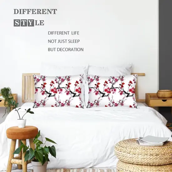 Cherry Blossom Throw Pillow Cover Queen Size Set of 2 Japanese Flowers Blossoms Spring Floral Lumbar Pillow Case Soft Standard Pillow Cases with Zipper Soft Decorative Cushion Covers,20"x30",White {3}