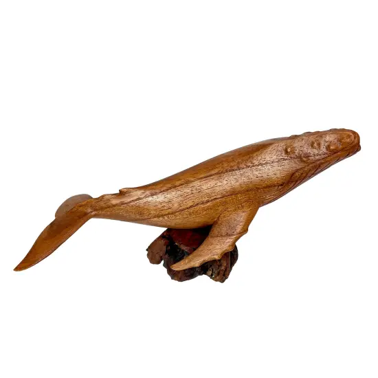 Hand Carved 11.75" Humpback Whale Wood Sculpture Nautical Decor on Base {3}