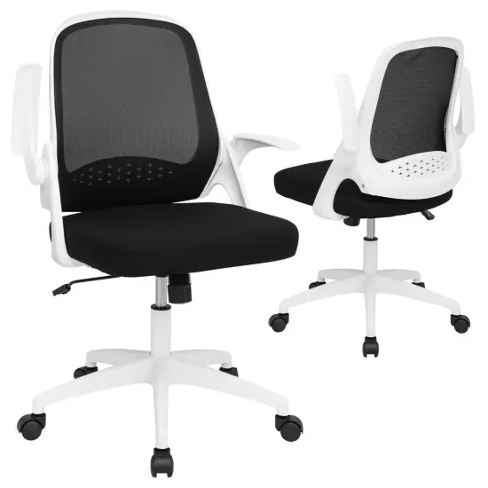 Costway Mesh Office Chair Adjustable Rolling Computer Desk Chair w/Flip-up Armrest White\Black {8}