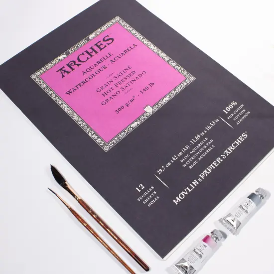 Arches Aquarelle Hot Pressed Watercolor Pad 11.69"X16.53"- 140lb, 12 Sheets {3}