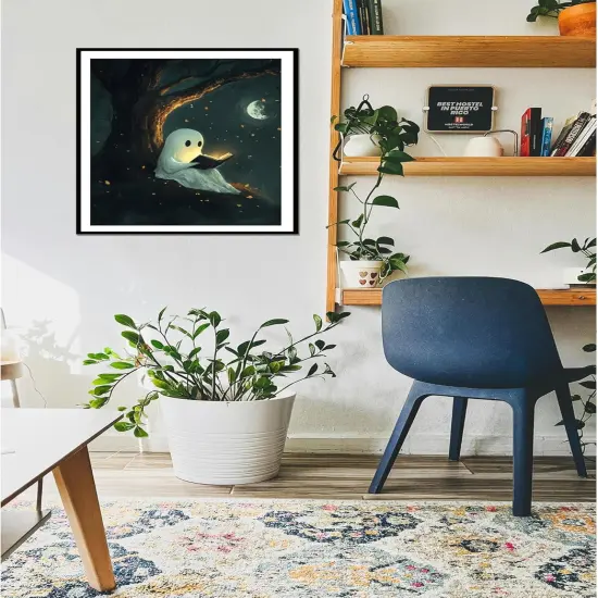 Paint by Numbers, Cute Ghost Under The Trees Paint by Numbers for Adults, Funny Ghost Reading Acrylic Painting, Home Library Reading Room Decor - Moon Night(16x20inch, No Frame) {3}