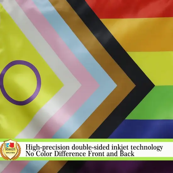 Premium Inclusive New Progress Rainbow Flag 2x3Ft - Both Sides Print Smooth Silk Fabric Support Pride Love LGBT - House Decoration Banner Small Yard Gift {4}