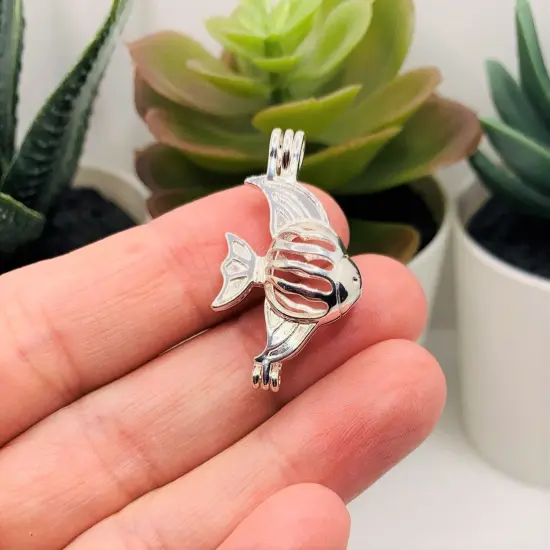 Silver Plated Angel Fish Bead Diffuser Lockets, 19x32mm {3}