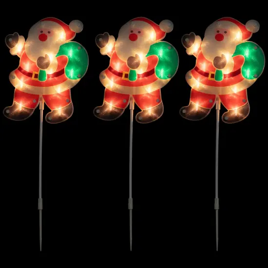 Northlight Lighted Holographic Santa Claus Outdoor Christmas Pathway Markers - 25" - Set of 3 Red {3}