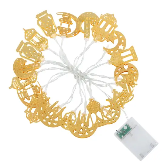 Ramadan Eid String Light - 9.8 ft 20 LEDs Mubarak String Light, Muslim String Decor with Moon Star Kerosene Lantern Palace Ornaments for Islamic Indoor Outdoor Home Garden Party Supplies - White Bulb {2}