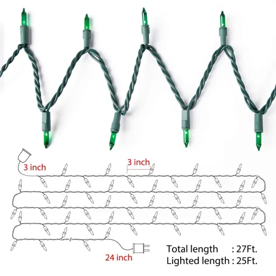 Minetom St. Patrick's Day Mini String Lights, 100 Count 27 Feet Detachable Incandescent Bulb Waterproof Green Fairy Lights Plug in for Indoor Outdoor Party Patio Christmas Decoration, Green Wire {2}