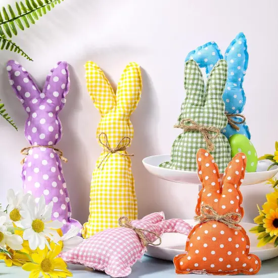 Easter Bunny Decorations for The Home 6 Pcs Hanging Ornaments Cotton Bunny Rustic Freestanding Tabletop for Home Tiered Tray Ornaments Farmhouse Decor for Easter Gifts(Pastel) {4}