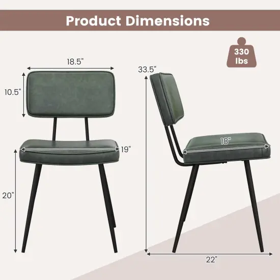 Costway Dining Chairs Set of 2 with PU Leather Cover Filled Sponge Waterfall Seats Brown/Green {3}