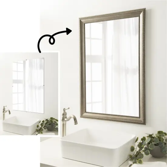 Amanti Art Mirror Makeover Bathroom Mirror Frame Border Kit -Fully Assembled Peel and Stick Frame - Mirror NOT Included - Lyla Ornate Silver Trim {7}