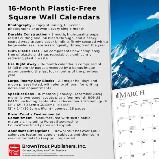 World's Greatest Mountains | 2026 12 x 24 Inch (Hanging) Monthly Square Wall Calendar | Foil Stamped Cover | Plastic-Free {6}