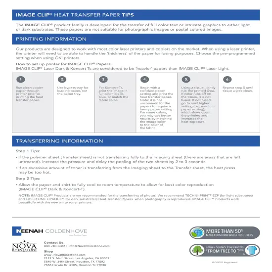 Neenah ImageClip Koncert Ts - Transfer paper for Laser Printer / Dark Colored Garments Sheets 8.5"x11" Made in USA {6}