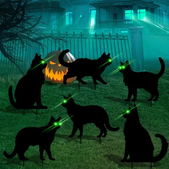 6 Pcs Black Cat Halloween Decorations Plastic Yard Signs with Stakes {1}